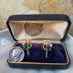 Circa 1940's Sterling & Rhinestone Earrings